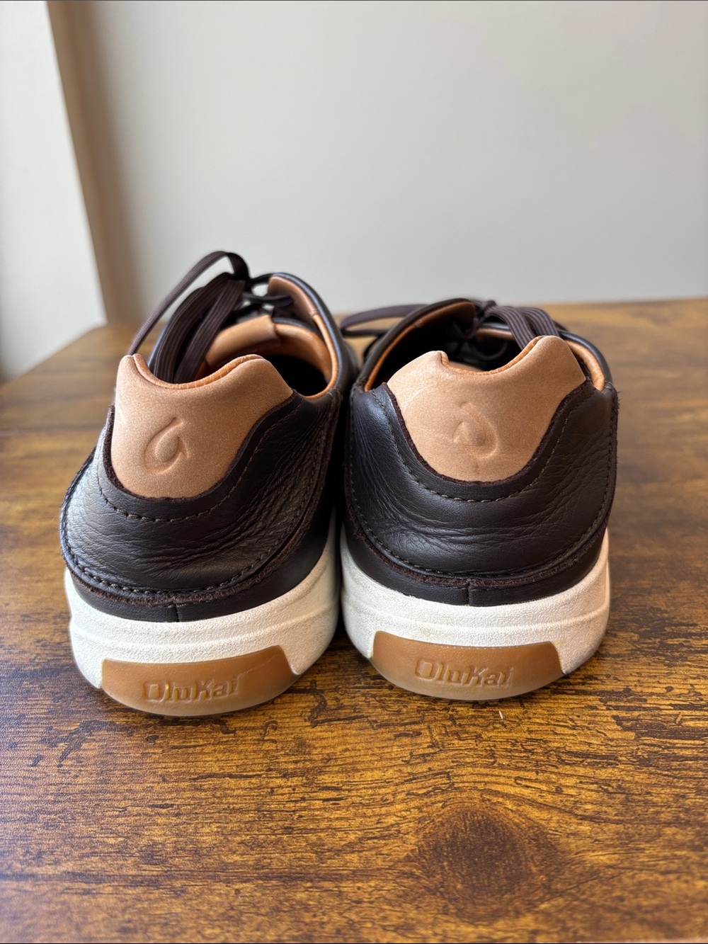 OluKai Men's Dark Brown Leather Low-Top Sneakers - Picture 7 of 8
